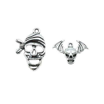 2pcs Skull Charms Antique Silver Colour Cute Skull Charms Pendants For Bracelets Bat Skull Charms Making Jewellery - Mixed - Asia Sell