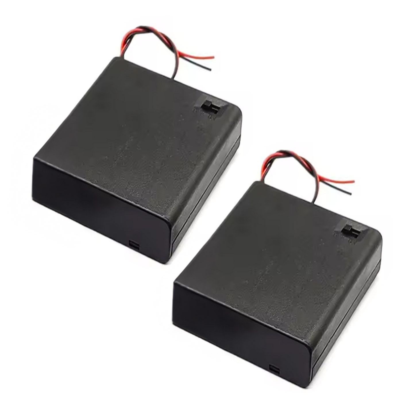 Two black rectangular battery cases 3xAA with wires on a white background