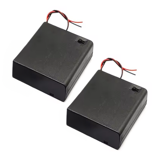 Two black rectangular battery cases 3xAA with wires on a white background