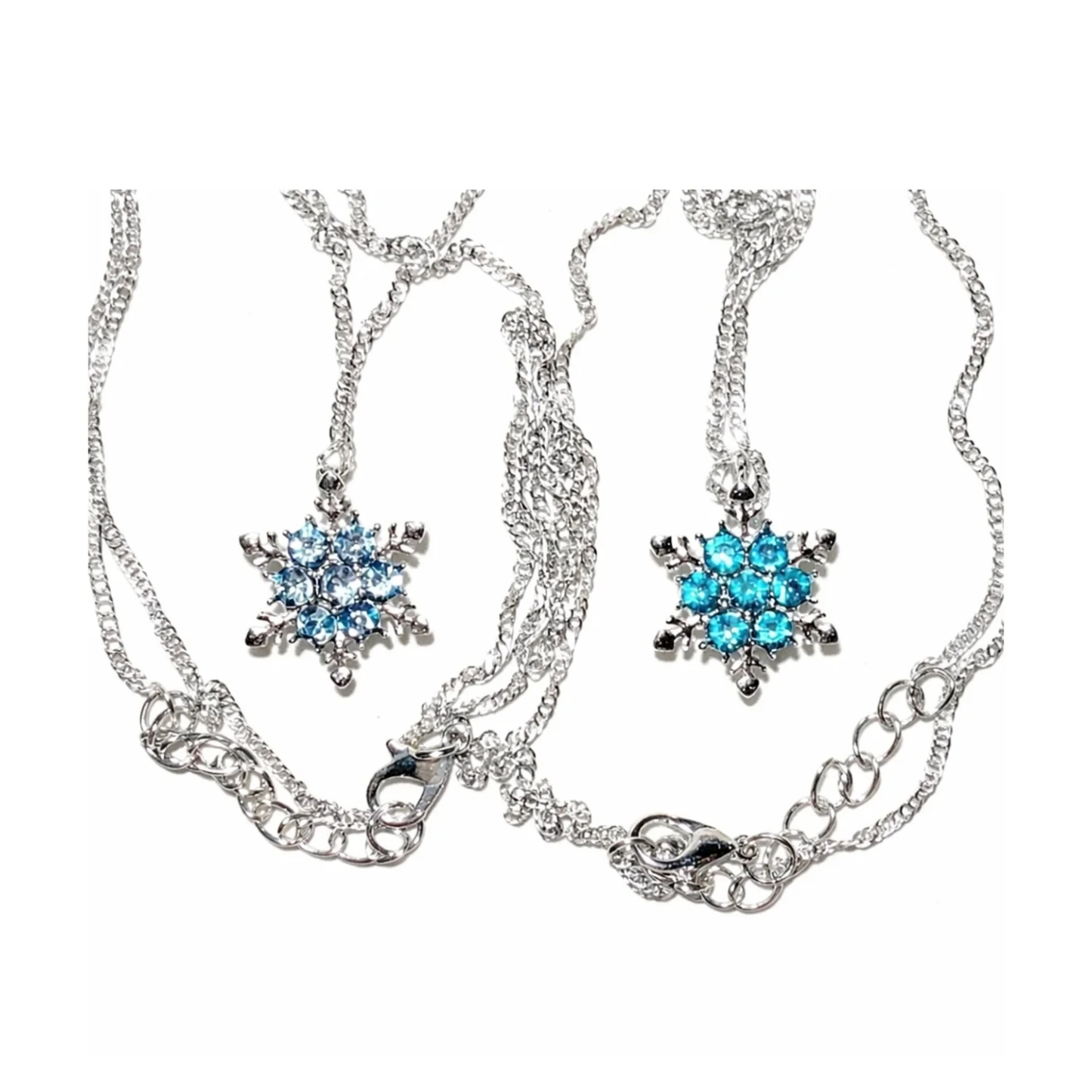 2pcs Purple Blue Glass Crystal Pendant Necklace Silver Colour Fashion Girls Jewellery