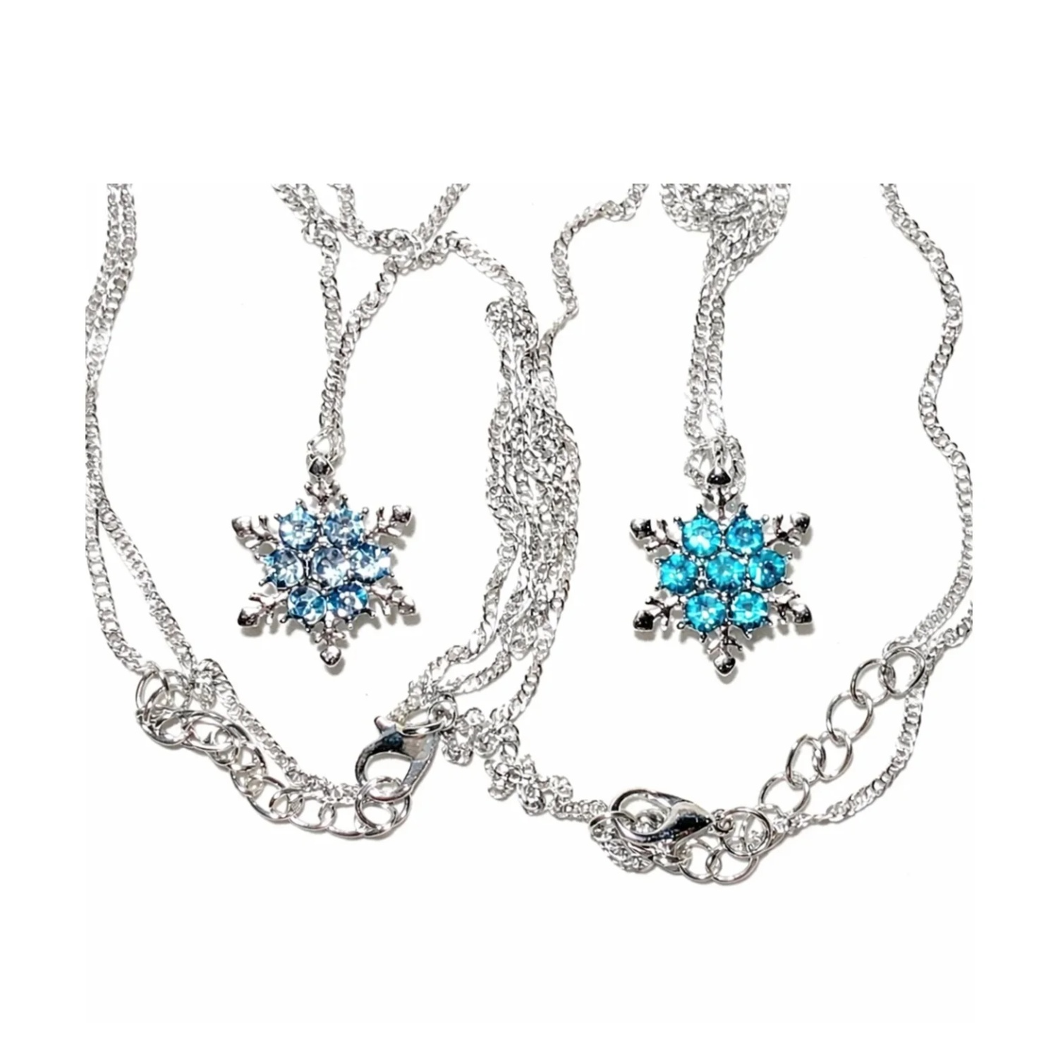 2pcs Purple Blue Glass Crystal Pendant Necklace Silver Colour Fashion Girls Jewellery