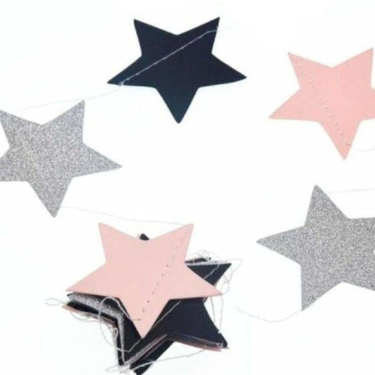 2x 2m 5.4cm BLACK PINK SILVER Stars Garland Decorations Birthday Wedding Party - - Asia Sell