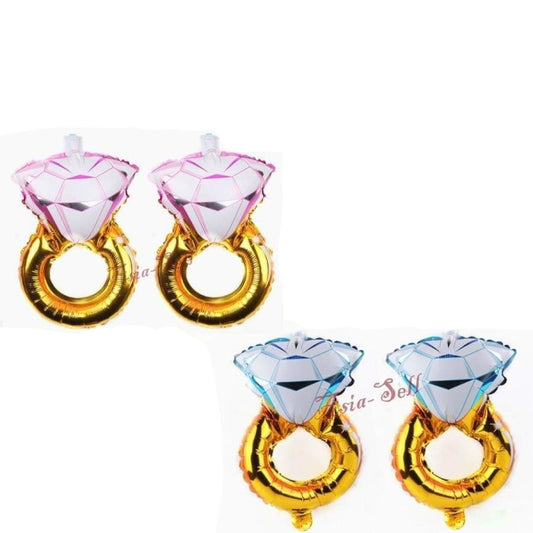 2x 40.5cm Diamond Ring Foil Balloons PINK BLUE Valentines Day Wedding Engagement - Pink - - Asia Sell
