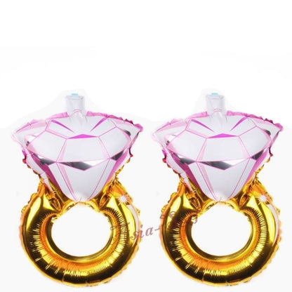 2x 40.5cm Diamond Ring Foil Balloons PINK BLUE Valentines Day Wedding Engagement - Pink - - Asia Sell