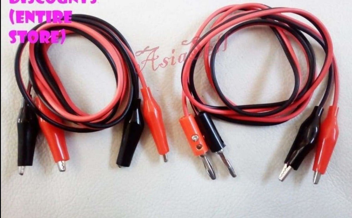 2x Alligator Clips Banana Plug Test Cable Leads Connector Dual Tester Probe 35mm - Alligator to Banana - - Asia Sell