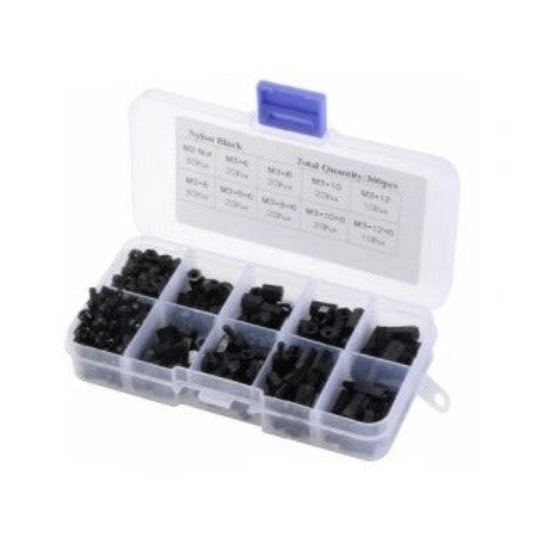 300pcs M3 Kit Black Nylon Hex Standoff Spacer Screw Nut 6mm-12mm 3mm Plastic Tool