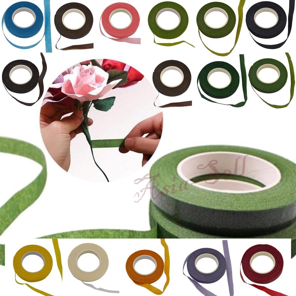 30m 12mm Bouquet Floral Stem Stretchy Tape Flower Stamen Wrapping Florist Green - Pink - - Asia Sell