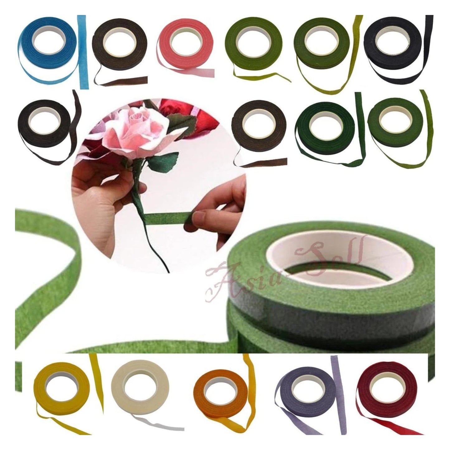 30m 12mm Bouquet Floral Stem Stretchy Tape Flower Stamen Wrapping Florist Green - Pink - Asia Sell