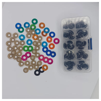 30pcs 18mm Glitter Coloured Safety Screw Eyes with Backings For Puppet Teddy Bear Doll Animal Plastic Eyes