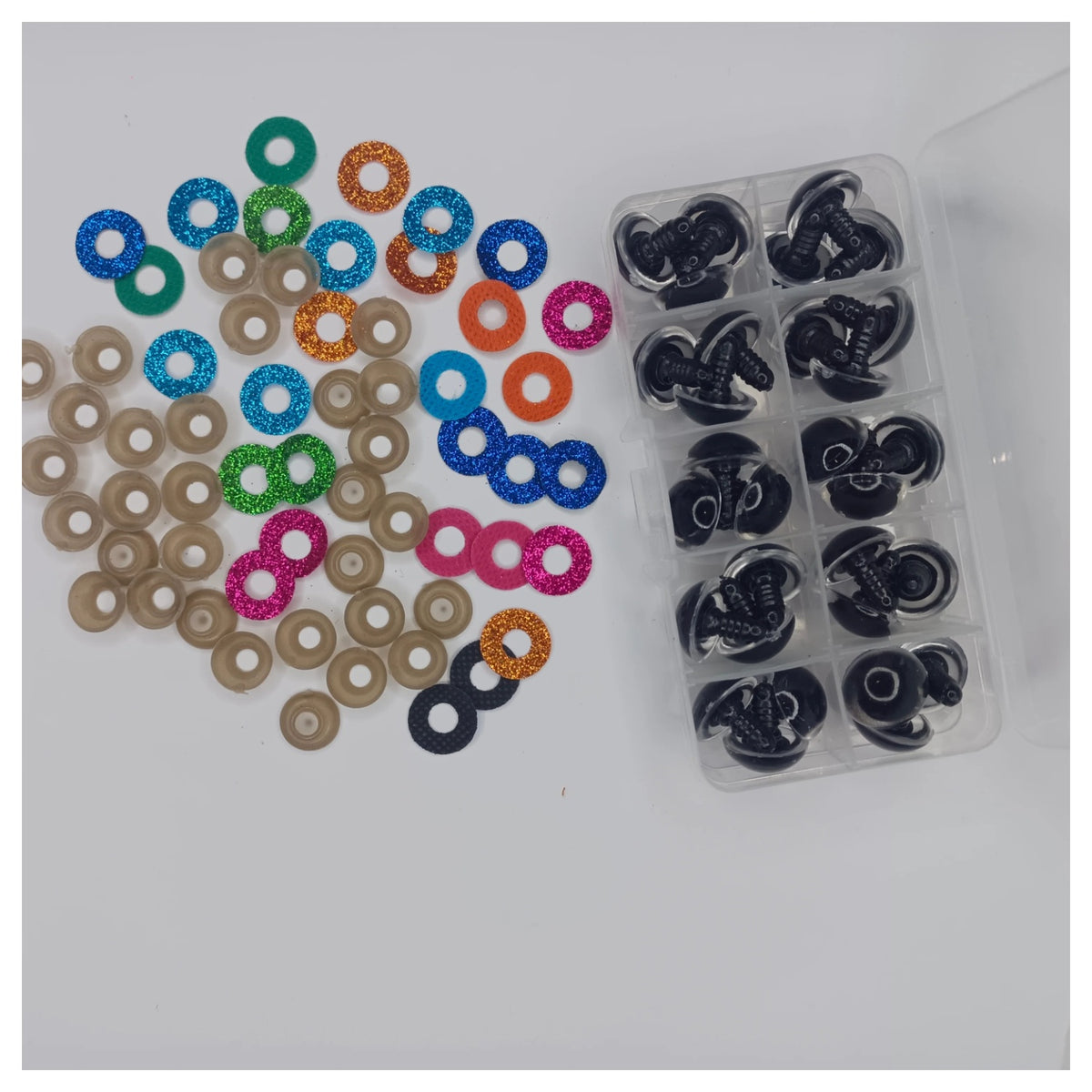 30pcs 18mm Glitter Coloured Safety Screw Eyes with Backings For Puppet Teddy Bear Doll Animal Plastic Eyes