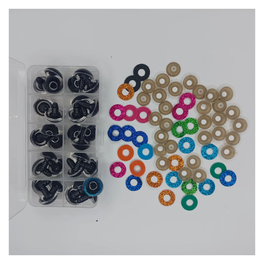 30pcs 18mm Glitter Coloured Safety Screw Eyes with Backings For Puppet Teddy Bear Doll Animal Plastic Eyes