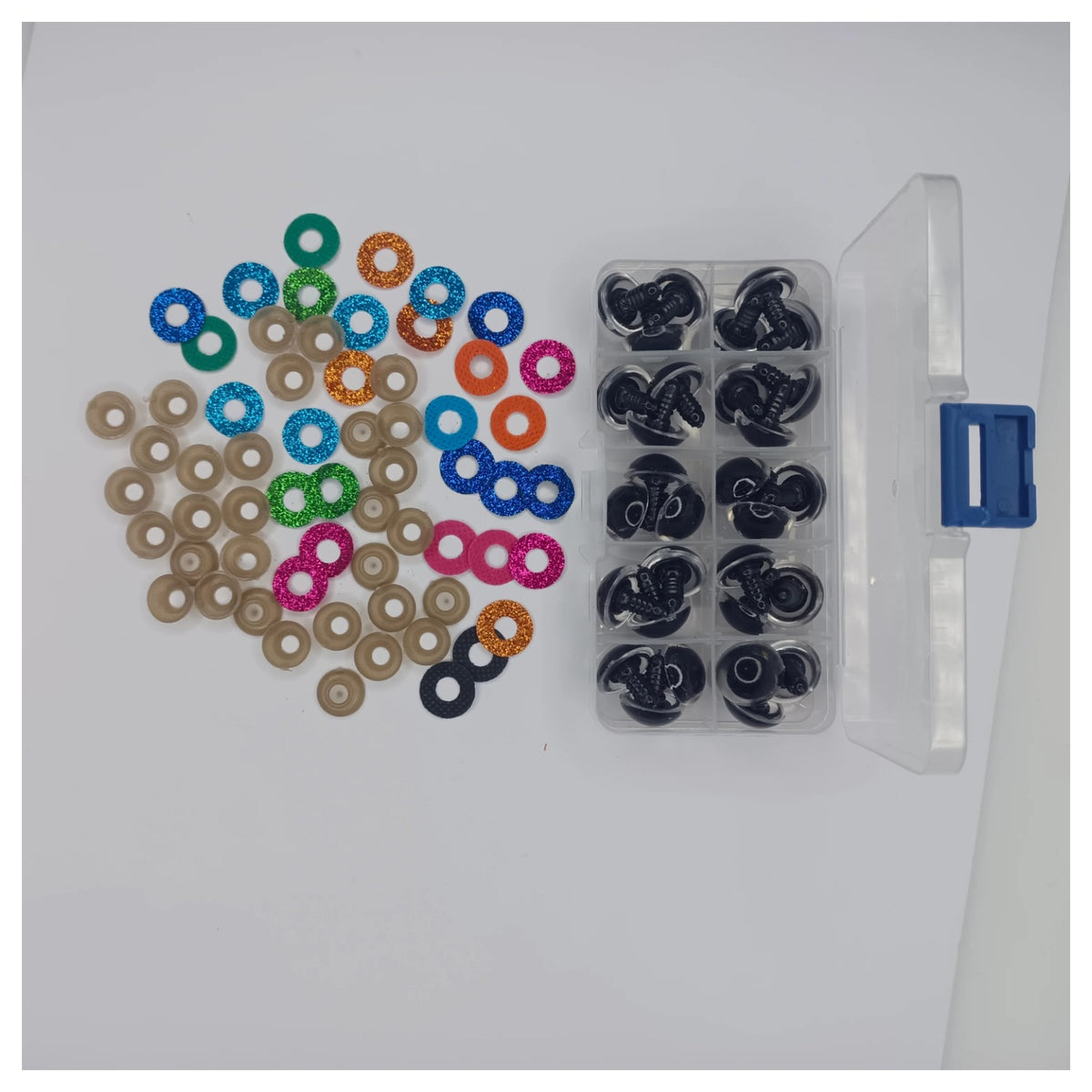 30pcs 18mm Glitter Coloured Safety Screw Eyes with Backings For Puppet Teddy Bear Doll Animal Plastic Eyes