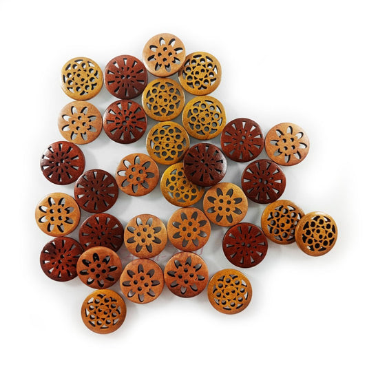 30pcs 25mm Carved Wooden Buttons Brown Shades for Coat Garment Upholstery - Asia Sell