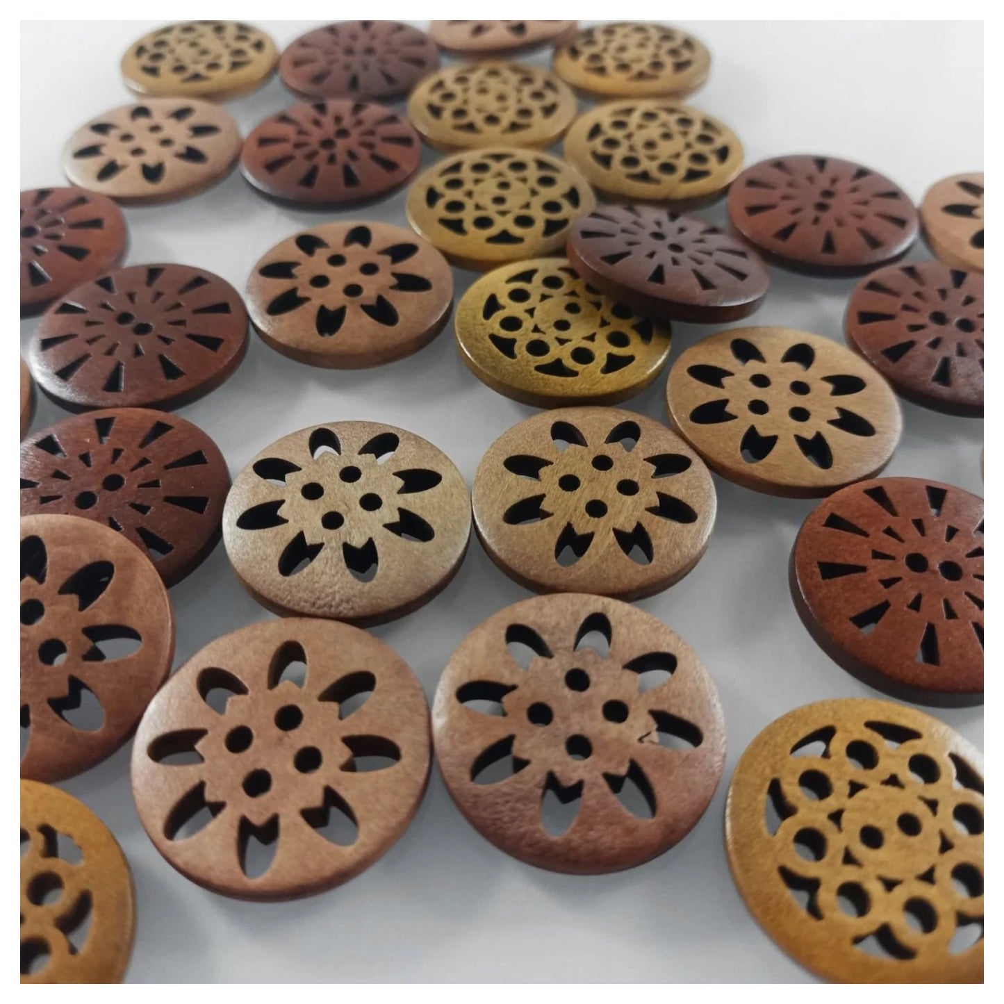 30pcs 25mm Carved Wooden Buttons Brown Shades for Coat Garment Upholstery - - Asia Sell