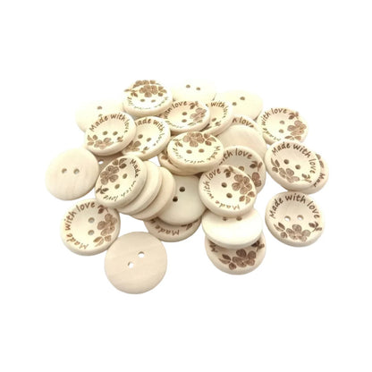 30pcs 25mm Made With Love Handmade Clothes Flower Wooden Sewing Buttons - - Asia Sell