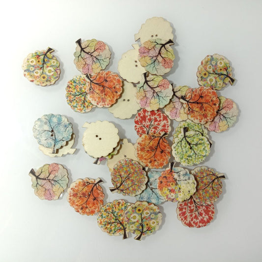 30pcs 30mm Colourful Tree Shape Designs Wooden Buttons Tree-Of-Life Theme 2 Hole Scrapbooking Craft DIY - - Asia Sell