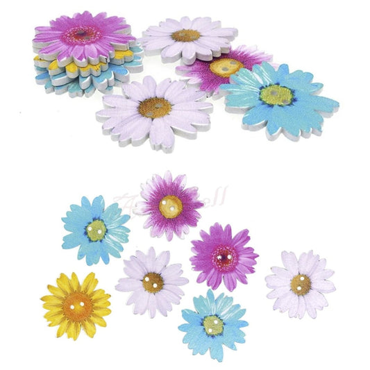 30pcs 35mm Wooden Buttons 2 Holes Chrysanthemum Painted Buttons SunFlower Flower Sewing Clothing - Asia Sell