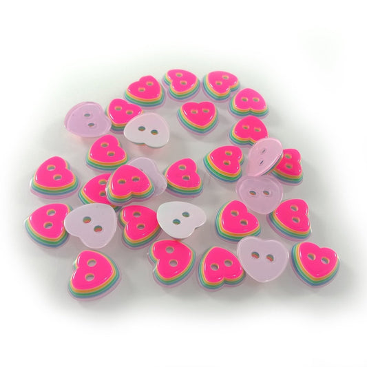 30pcs Heart Shaped Clothing Buttons 11mm Layered Pink Green 2 Holes Colourful - - Asia Sell