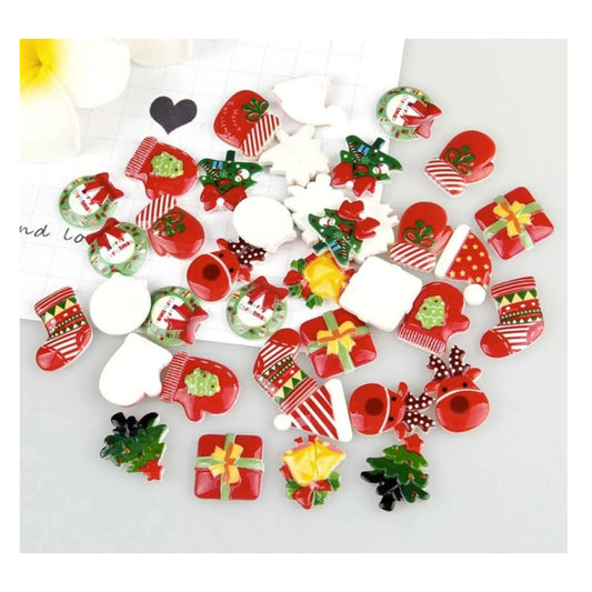 30pcs Mix Designs Resin Flatback Cabochon Christmas Mini Christmas Decorations - - Asia Sell