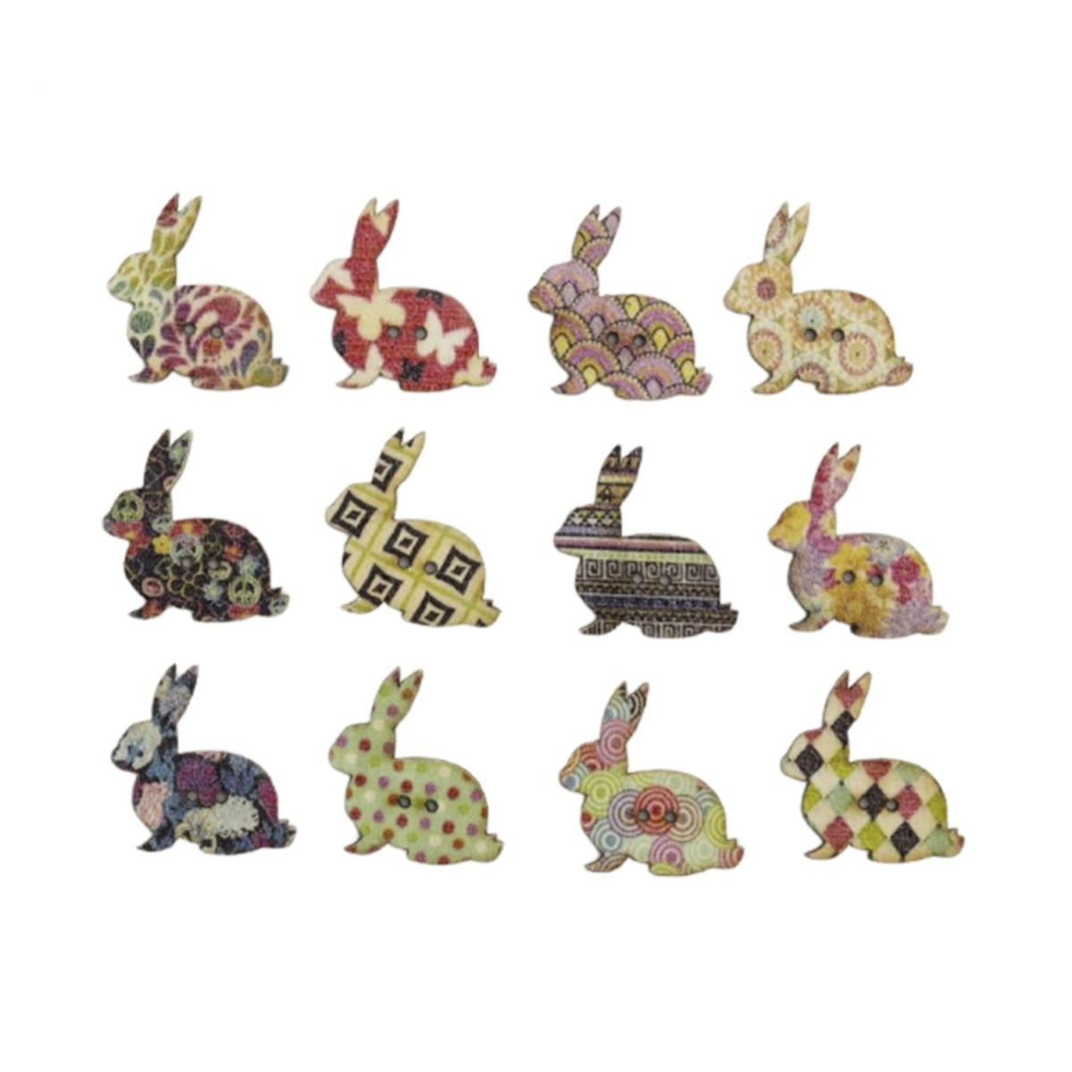 30pcs Technicolour Rabbits Buttons 2 Hole Mixed Clothing Scrapbooking 31x30mm