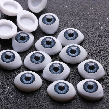 32/40pcs Oval Shaped Doll Eyes Plastic for DIY Toy Doll Animal Puppet Dinosaur Half Round - Blue - 10x13mm - Asia Sell