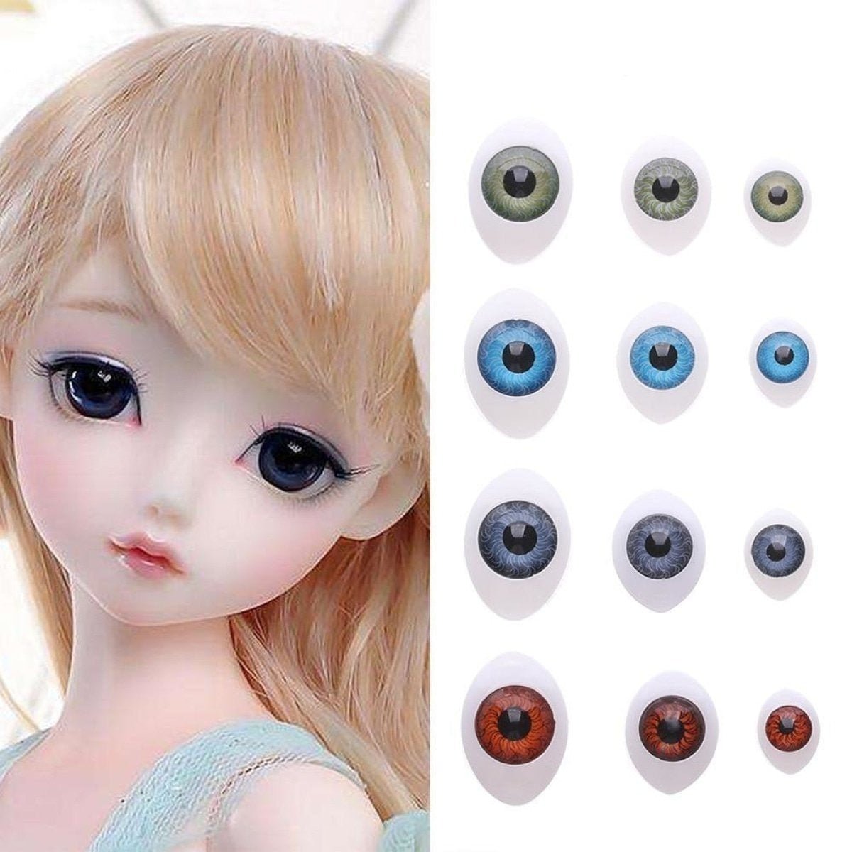 32/40pcs Oval Shaped Doll Eyes Plastic for DIY Toy Doll Animal Puppet Dinosaur Half Round - Green - 10x13mm - Asia Sell