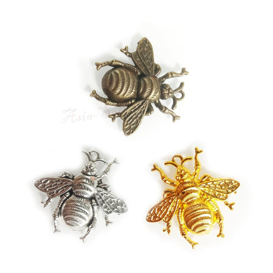 3pcs 40mm Gold Antique Silver Bronze Queen Bee Pendant Charm Bumble Bee Large - Gold - - Asia Sell