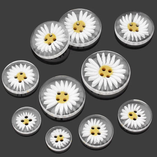 4 Hole Daisy Flower Design Resin Clothing Buttons 11mm-30mm Transparent Shirt Apparel Sewing Accessories DIY Scrapbooking Crafts - 10pcs - 11.5mm - Asia Sell