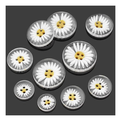 4 Hole Daisy Flower Design Resin Clothing Buttons 11mm-30mm Transparent Shirt Apparel Sewing Accessories DIY Scrapbooking Crafts - 10pcs - 11.5mm - Asia Sell