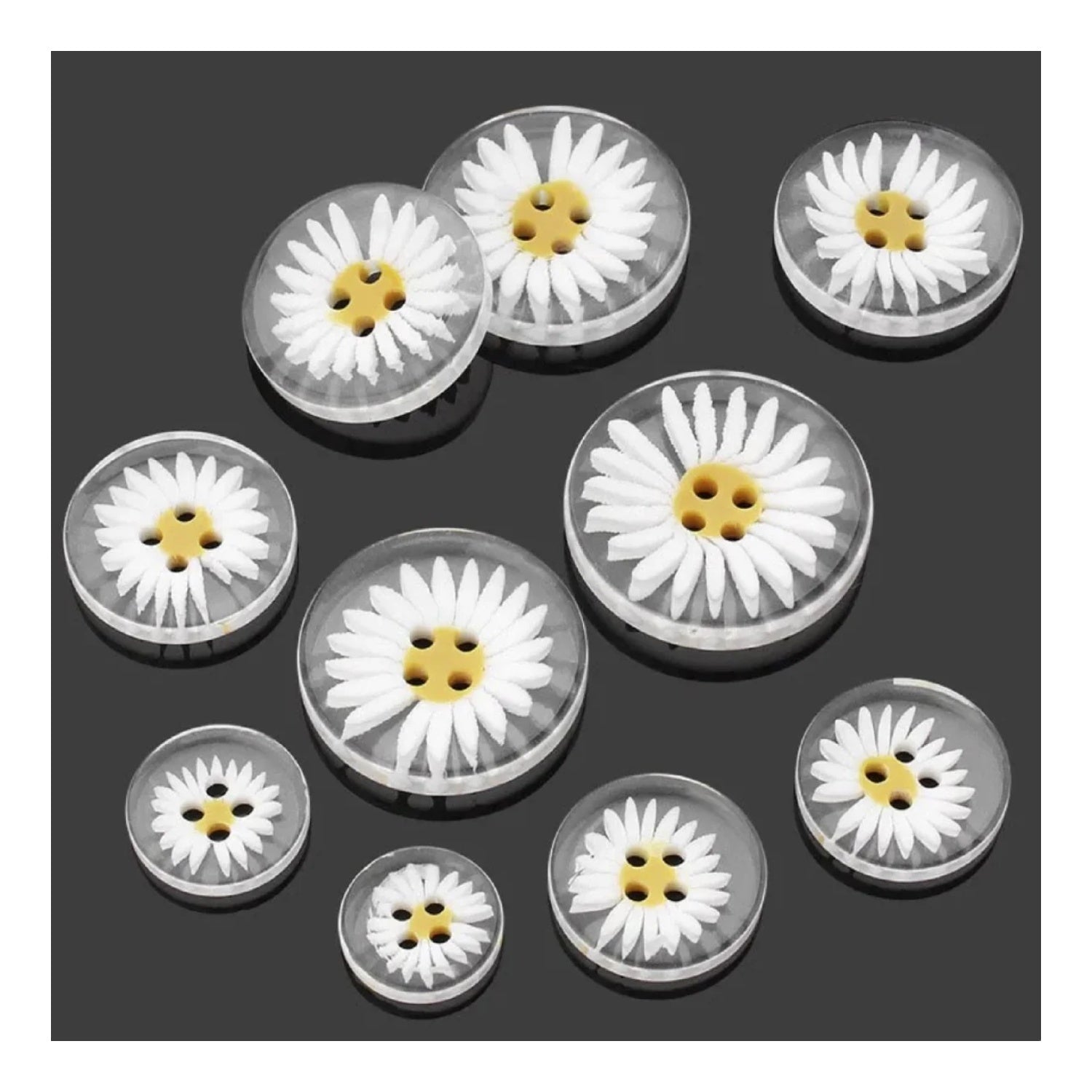 4 Hole Daisy Flower Design Resin Clothing Buttons 11mm-30mm Transparent Shirt Apparel Sewing Accessories DIY Scrapbooking Crafts - 10pcs - 11.5mm - Asia Sell