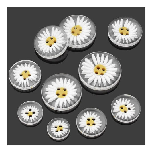 4 Hole Daisy Flower Design Resin Clothing Buttons 11mm-30mm Transparent Shirt Apparel Sewing Accessories DIY Scrapbooking Crafts - 10pcs - 11.5mm - Asia Sell