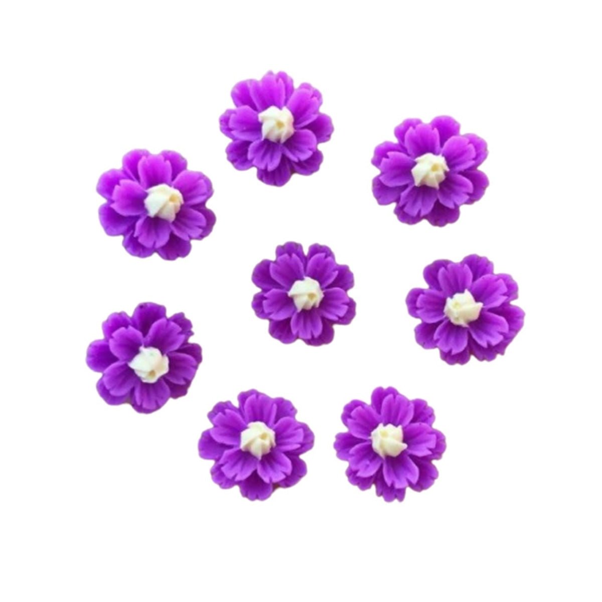40pcs 3D Flower Flatback Embellishment 13mm Resin Shape Decorations DIY Crafts - Purple - - Asia Sell