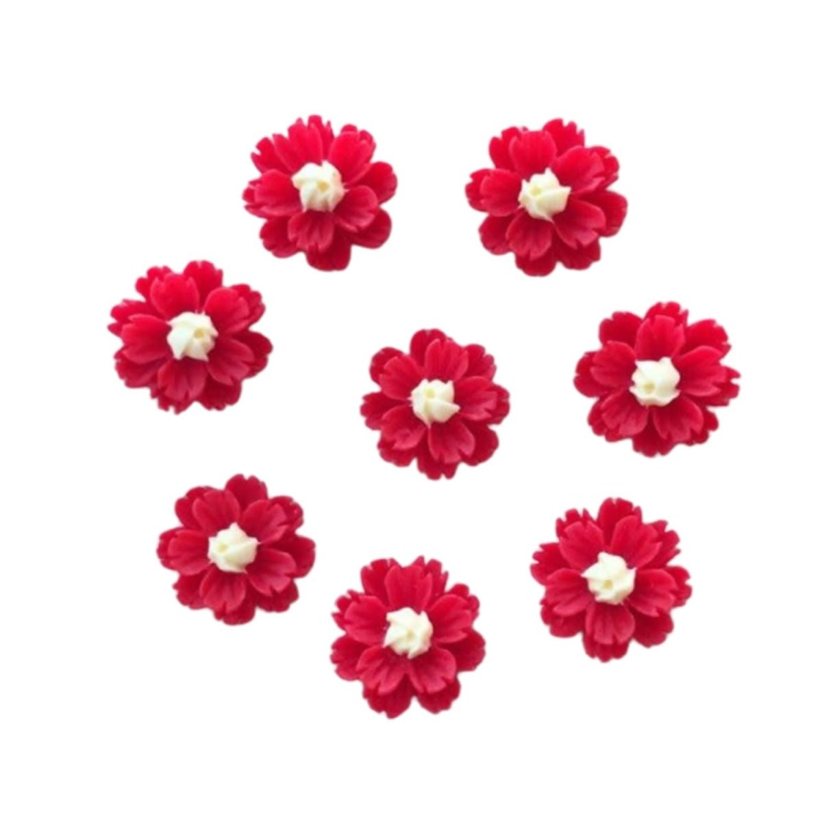 40pcs 3D Flower Flatback Embellishment 13mm Resin Shape Decorations DIY Crafts - Red - - Asia Sell