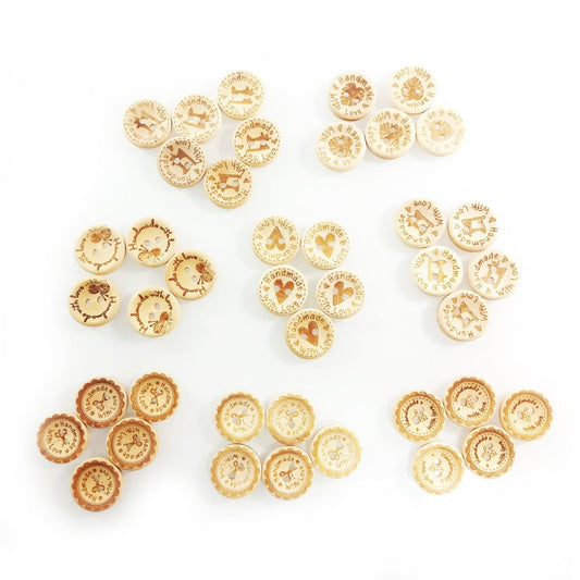 40pcs 8 Types 20mm Wooden Buttons 2-Holes Handmade with Love Round Handmade Clothes - - Asia Sell