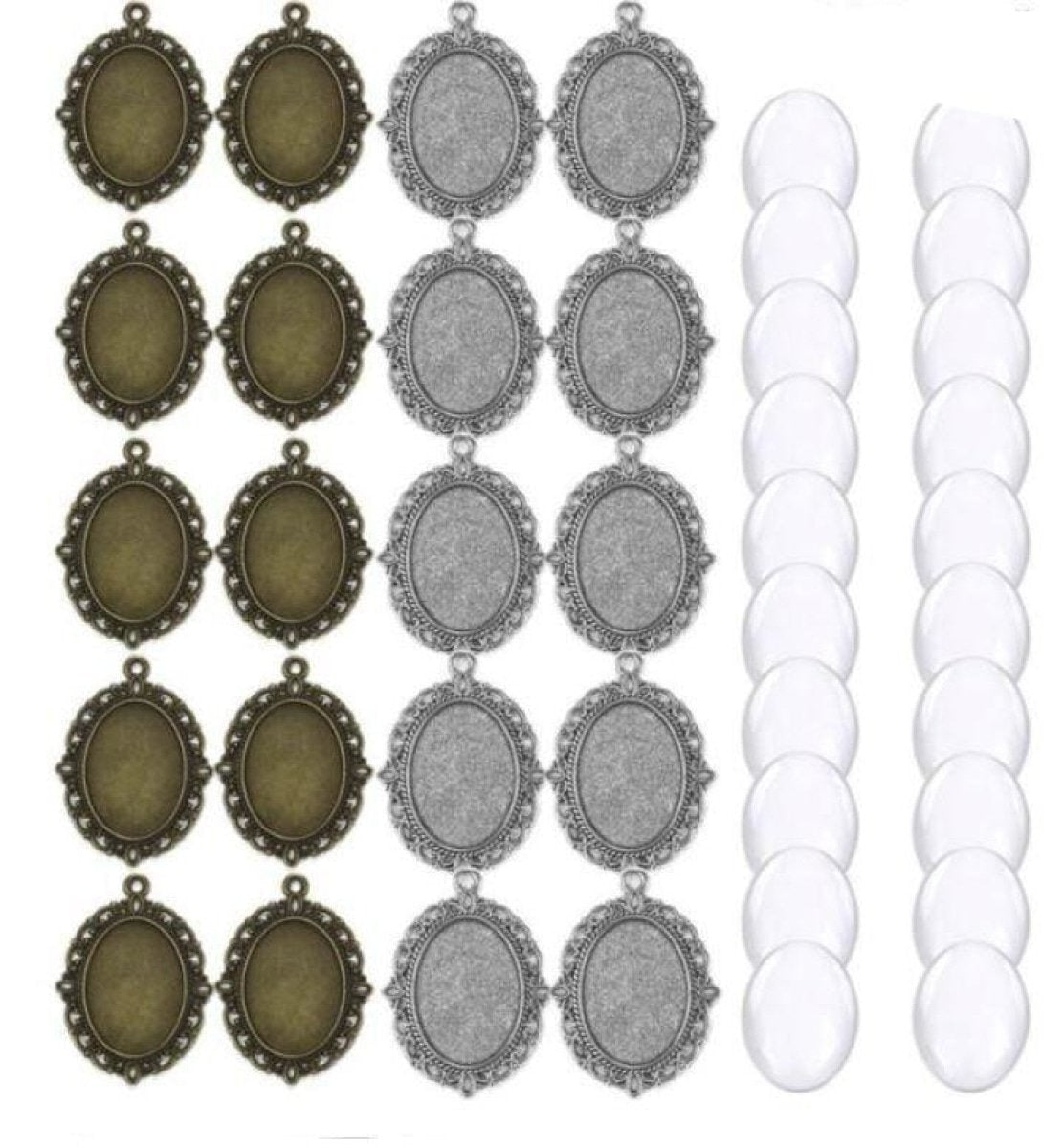 40pcs Each 18x25mm Cabochon Glass and Backing Antique Silver or Bronze - Antique Silver - Asia Sell