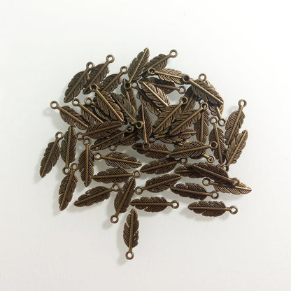 40pcs Feather Charms Pendant DIY Metal Jewellery Making Antique Silver Gold Bronze Colour - Bronze - - Asia Sell