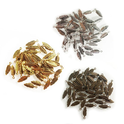 40pcs Feather Charms Pendant DIY Metal Jewellery Making Antique Silver Gold Bronze Colour - Gold - Asia Sell