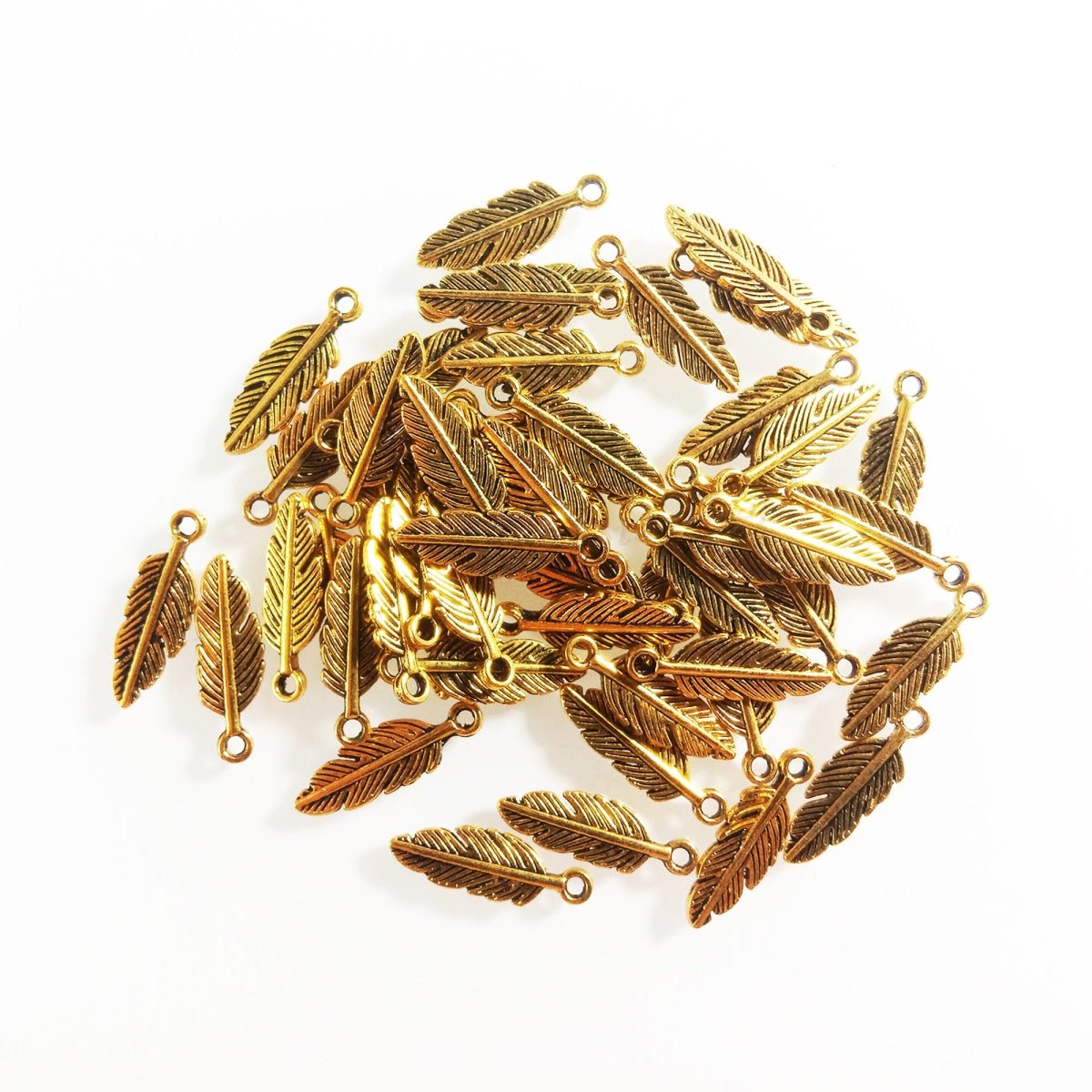 40pcs Feather Charms Pendant DIY Metal Jewellery Making Antique Silver Gold Bronze Colour - Gold - - Asia Sell