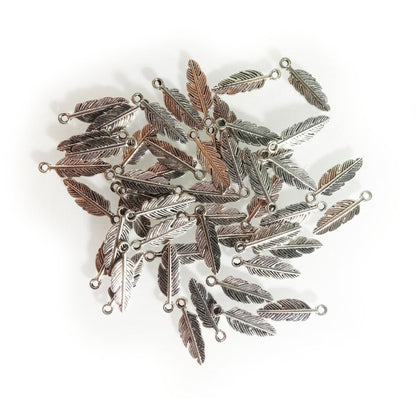 40pcs Feather Charms Pendant DIY Metal Jewellery Making Antique Silver Gold Bronze Colour - Silver - Asia Sell