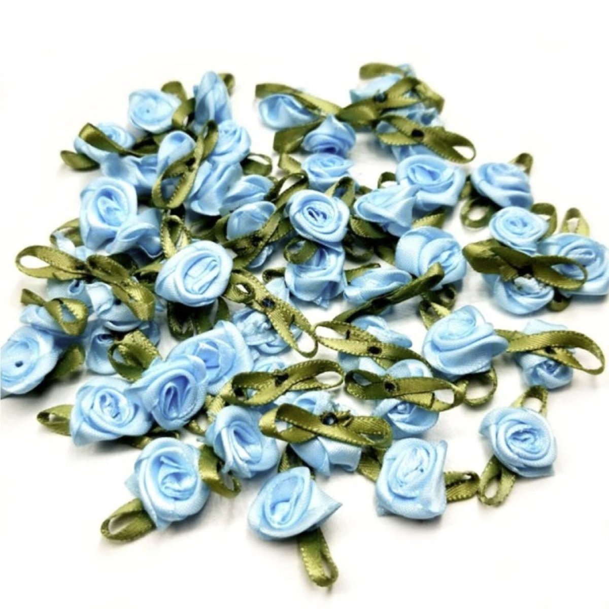 40pcs Mini Artificial Flowers Heads Small Ribbon Roses DIY Crafts Wedding Decorations - Blue - Asia Sell