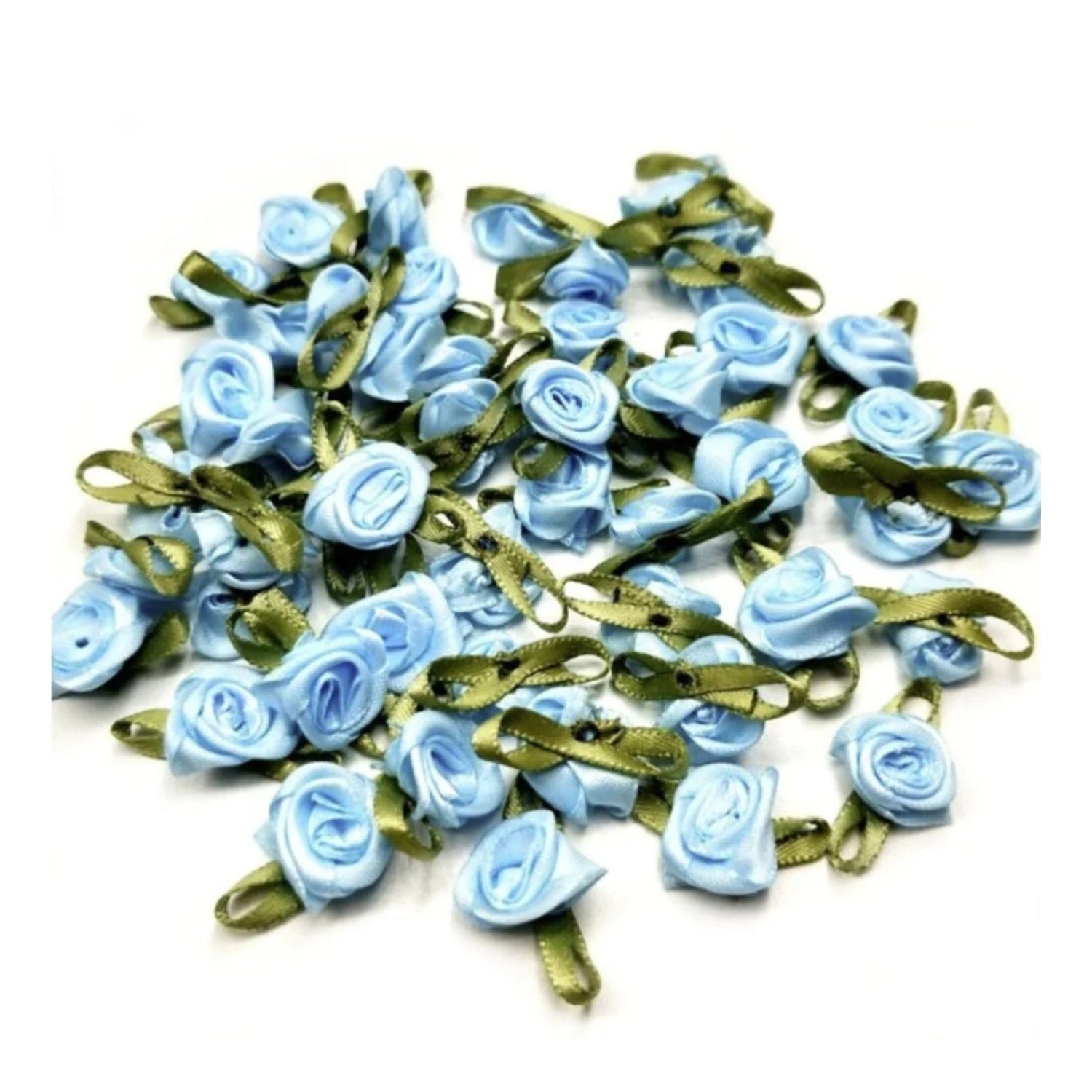 40pcs Mini Artificial Flowers Heads Small Ribbon Roses DIY Crafts Wedding Decorations - Blue - Asia Sell