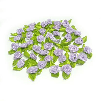 40pcs Mini Artificial Flowers Heads Small Ribbon Roses DIY Crafts Wedding Decorations - Lilac Purple - Asia Sell