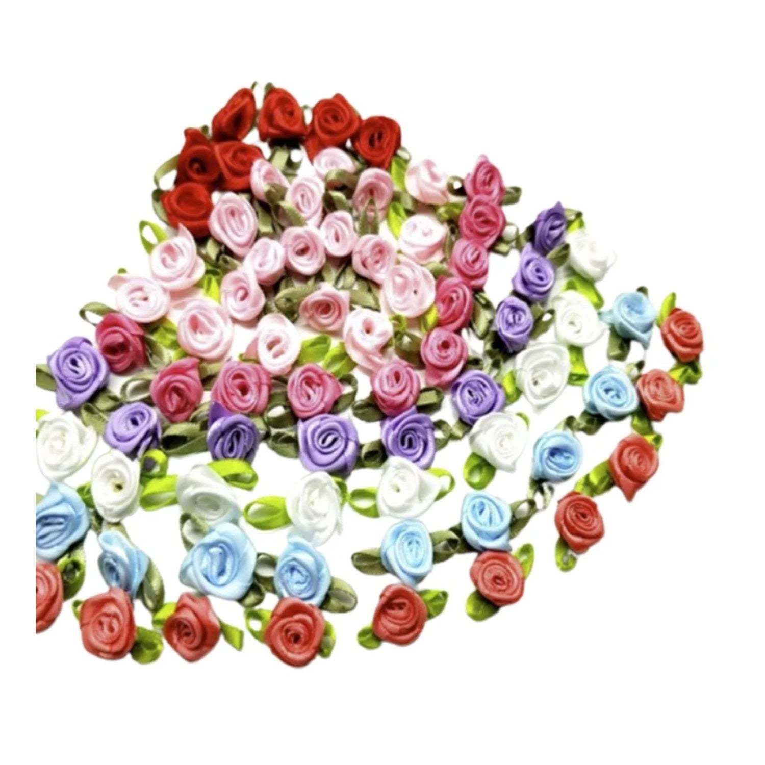40pcs Mini Artificial Flowers Heads Small Ribbon Roses DIY Crafts Wedding Decorations - Mixed Dark Ribbon - Asia Sell