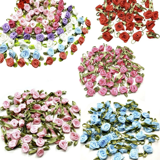 40pcs Mini Artificial Flowers Heads Small Ribbon Roses DIY Crafts Wedding Decorations - Multicoloured - - Asia Sell