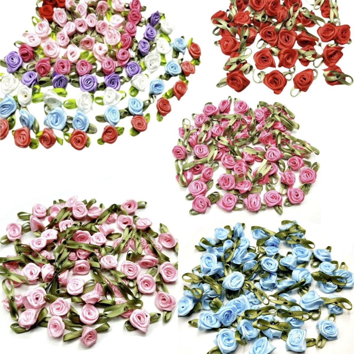 40pcs Mini Artificial Flowers Heads Small Ribbon Roses DIY Crafts Wedding Decorations - Multicoloured - Asia Sell