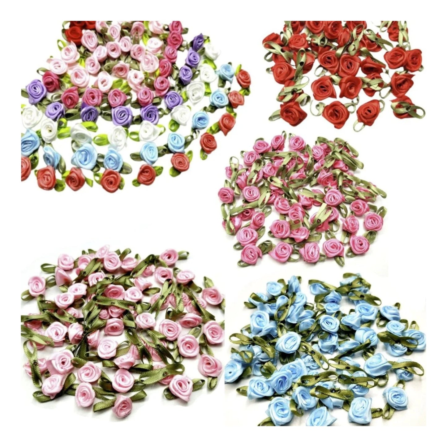 40pcs Mini Artificial Flowers Heads Small Ribbon Roses DIY Crafts Wedding Decorations - Multicoloured - Asia Sell