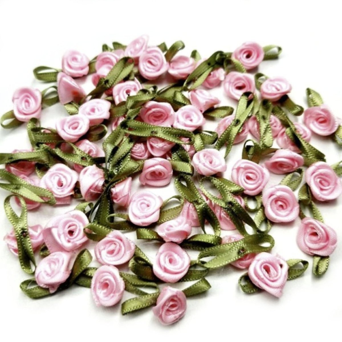 40pcs Mini Artificial Flowers Heads Small Ribbon Roses DIY Crafts Wedding Decorations - Pink - Asia Sell