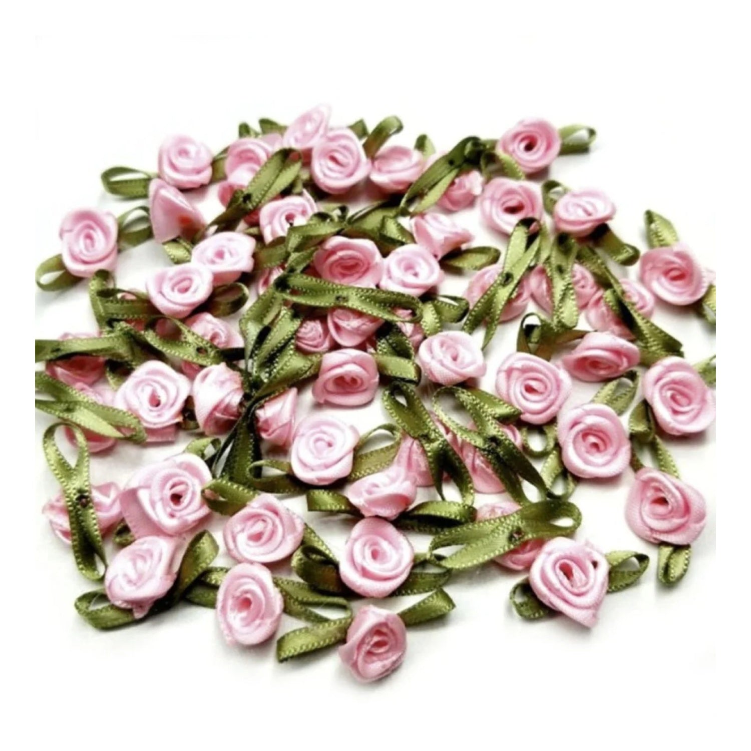 40pcs Mini Artificial Flowers Heads Small Ribbon Roses DIY Crafts Wedding Decorations - Pink - Asia Sell