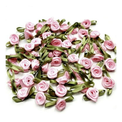 40pcs Mini Artificial Flowers Heads Small Ribbon Roses DIY Crafts Wedding Decorations - Pink - Asia Sell