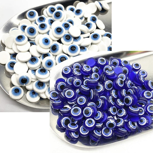 48pcs 6/8/10mm Oval Resin Plastic Eye Blue White Eyes Cabochon Flat Back Single Sided - Blue 6mm - - Asia Sell